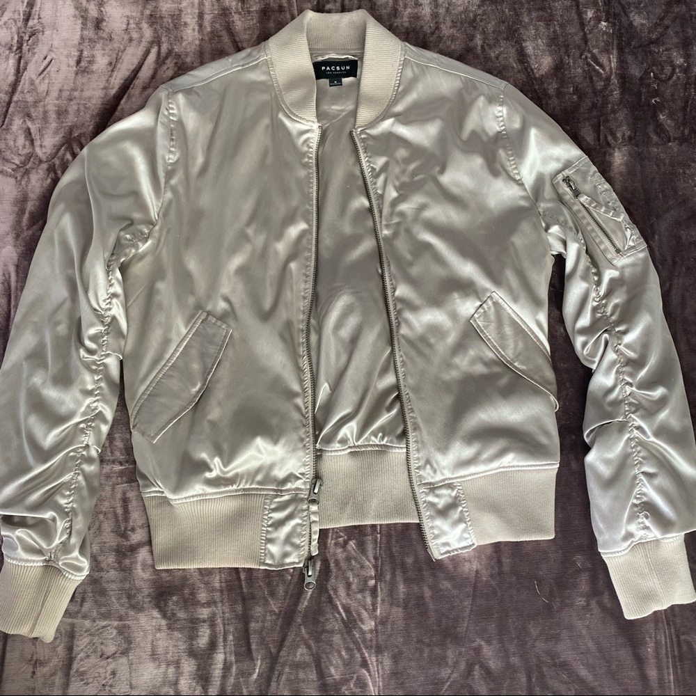 PacSun Satin Taupe Bomber